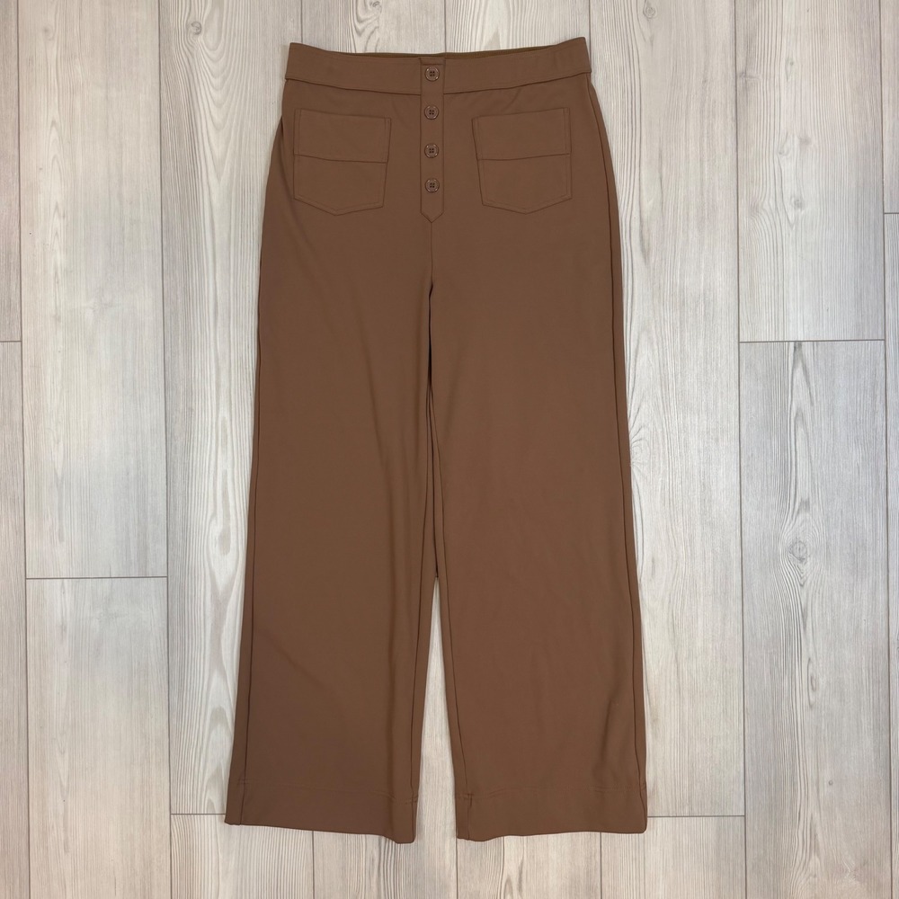 Halara Brown Wide Leg High Waisted Button Front Petite Trousers Size Large